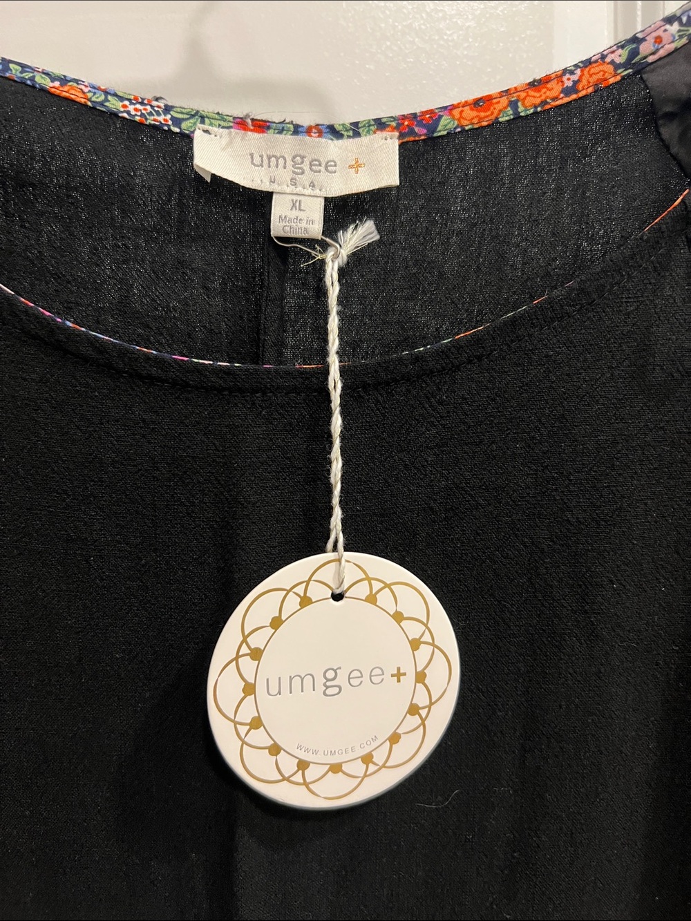 Umgee Black Top with Colorful Floral Embroidered Sleeves - Picture 3 of 6